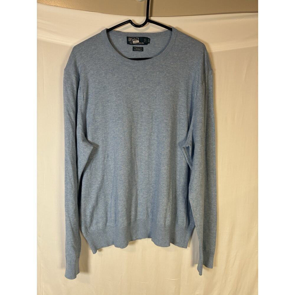 Men’s Polo Ralph Lauren Crew Neck Sweater Blue Cotton Cashmere Silk XL Classic